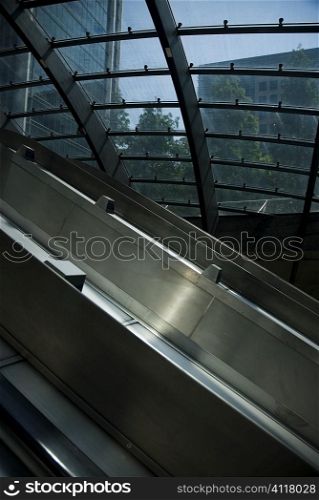 Underground elevator looking out through glass roof