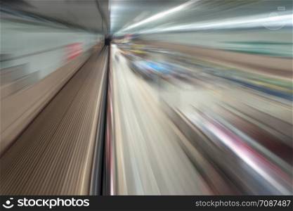 Underground railway tunnel. Abstract speed motion for train transportation background in urban city.
