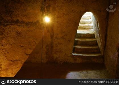 Underground room at Cu Chi tunnel, historic famous place in Vietnam war, army dig underground dug out to living, now it&rsquo;s heritage destination for Viet Nam travel in Ho Chi Minh city