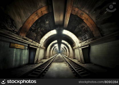 Underground subway tunnels in dirty obsolete condition. Neural network AI generated art. Underground subway tunnels in dirty obsolete condition. Neural network generated art