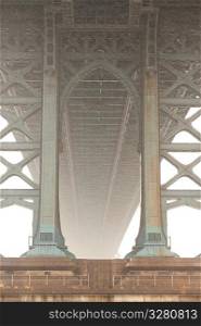 Underneath view of the Manhattan Bridge in Manhattan, New York City, U.S.A.