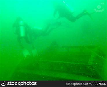 underwater boat wreck in local lake