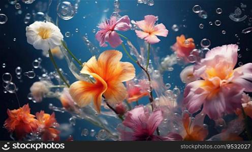 Underwater Bouquet in Air Bubbles. Generative ai. High quality illustration. Underwater Bouquet in Air Bubbles. Generative ai