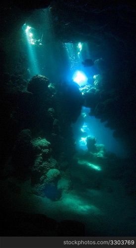 Underwater cave scene