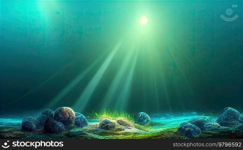underwater coral reef seascape background with clear water and sunshine. underwater sea scape