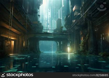 Underwater futuristic city. Building under ocean. Generate Ai. Underwater futuristic city. Generate Ai