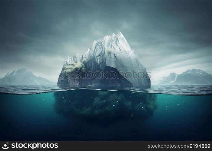 Underwater iceberg glacier. Freeze danger. Generate Ai. Underwater iceberg glacier. Generate Ai