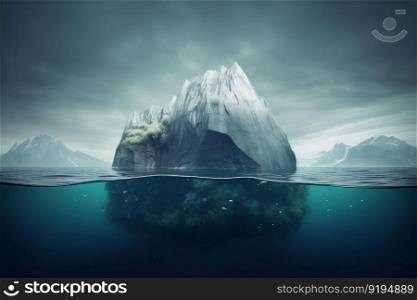 Underwater iceberg glacier. Freeze danger. Generate Ai. Underwater iceberg glacier. Generate Ai