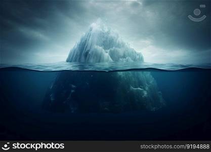Underwater iceberg warming. Arctic sky. Generate Ai. Underwater iceberg warming. Generate Ai
