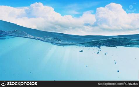 Underwater nature background. Cristal blue water image summer vacation concept