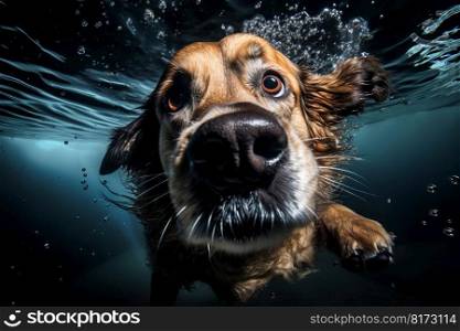 Underwater photo of dog. Dive cute animal. Generate Ai. Underwater photo of dog. Generate Ai