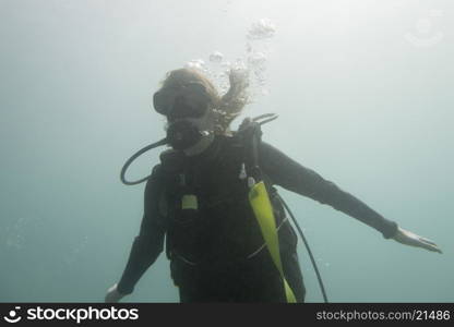 Underwater view of a scuba diver, Ixtapa, Guerrero, Mexico