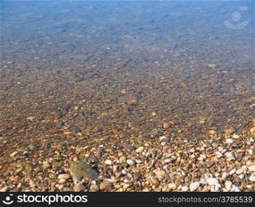 Underwater view. Under water view of gravel and stones below water level in a river