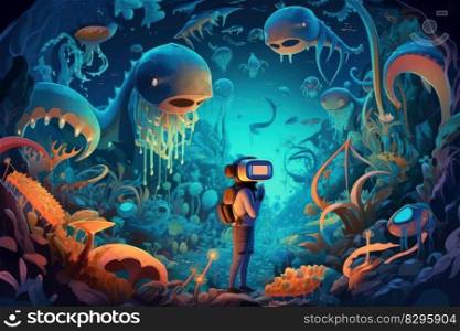 underwater vr world amazing cartoon world abstract background generative ai.