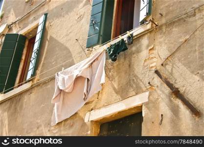 Underwear on clothesline to dry outside the Italian house