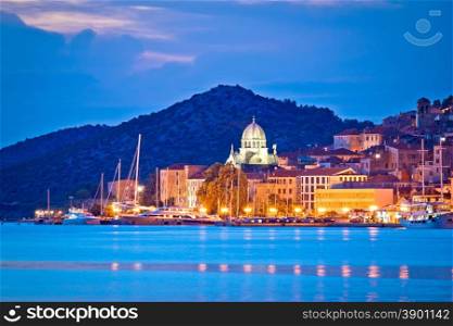 UNESCO town of Sibenik blue hour view, Dalmatia, Croatia