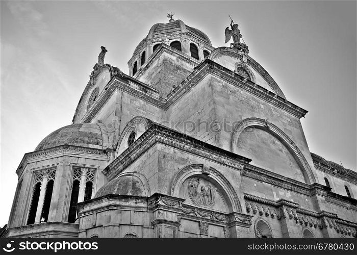UNESCO world heritage site in Sibenik, Dalmatia, Croatia, St. James cathedral black and white
