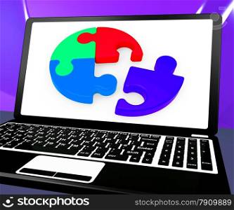 . Unfinished Puzzle On Laptop Showing Teamwork And Strategies