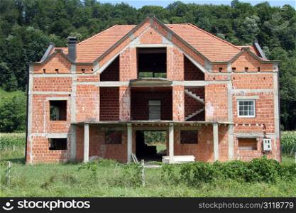 Unfinished red brick house in Croatia