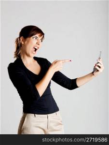 Unhappy woman at cellphone