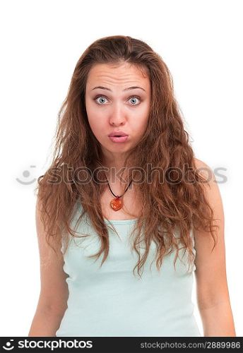 Unhappy woman isolated on white