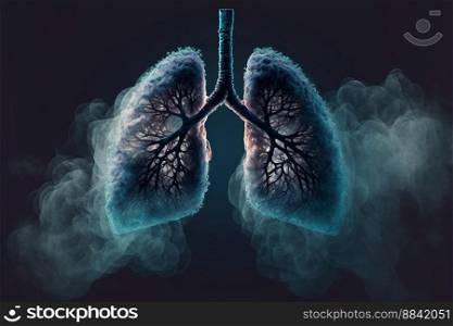 Unhealthy lungs full of smoke. Lung cancer concept. Created with Generative AI 