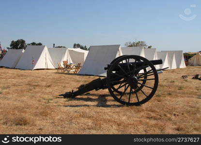 Union camp with cannon, Civil War reenactment, Clements, California