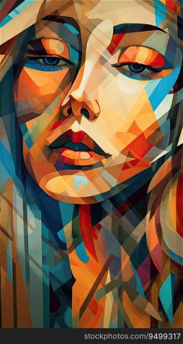 unique painting overlapping shapes of a beautiful female Generative AI