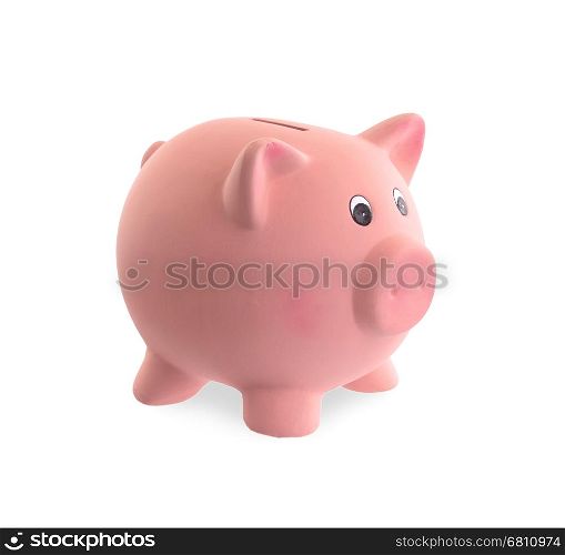 Unique pink ceramic piggy bank isolated on white