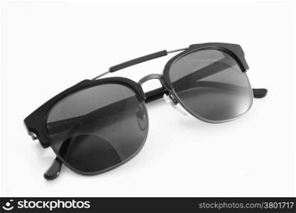 Unisex black modern sunglasses isolated on white background, stock photo