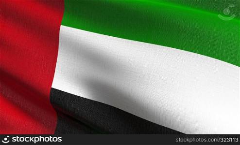 United Arab Emirates national flag blowing in the wind isolated. Official patriotic abstract design. 3D rendering illustration of waving sign symbol.