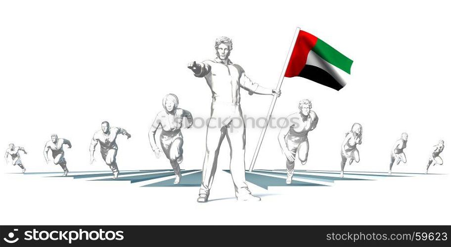 United arab emirates Racing to the Future with Man Holding Flag. United arab emirates Racing to the Future