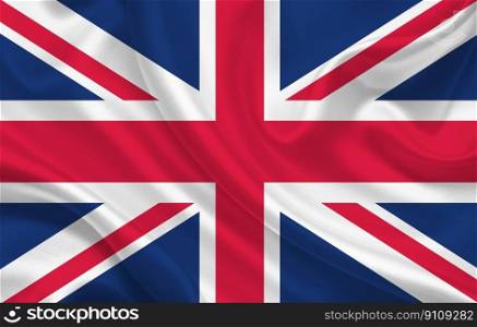 United Kingdom country flag on wavy silk fabric background panorama - illustration. United Kingdom country flag on wavy silk fabric background panorama