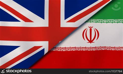 United Kingdom Iran national flags. News, reportage, business background. 3D illustration.. United Kingdom Iran national flags. News, reportage, business background. 3D illustration