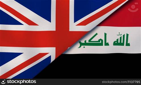 United Kingdom Iraq national flags. News, reportage, business background. 3D illustration.. United Kingdom Iraq national flags. News, reportage, business background. 3D illustration