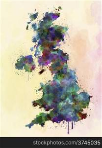 United Kingdom map watercolor style splash. United Kingdom map watercolor style splash with clipping path only map and splattered