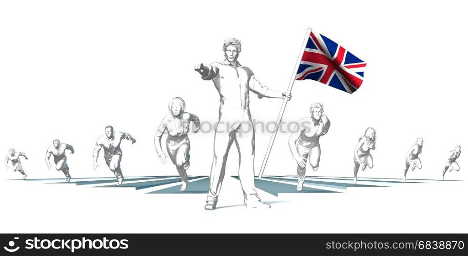 United kingdom Racing to the Future with Man Holding Flag. United kingdom Racing to the Future