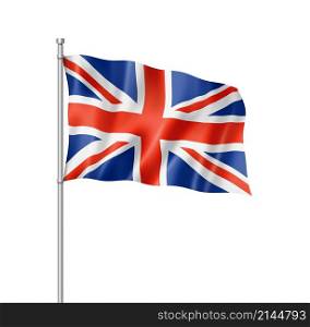 United Kingdom, UK flag, three dimensional render, isolated on white. British flag isolated on white