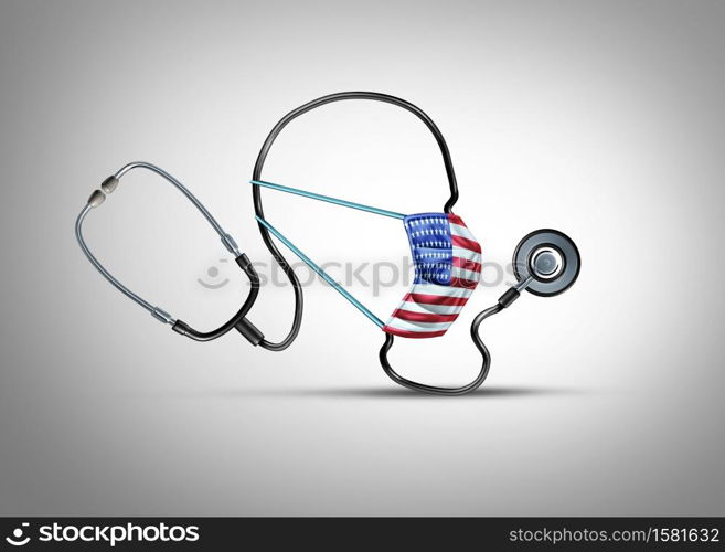 United States deadly virus public health risk and coronavirus disease and flu outbreak or coronaviruses influenza as dangerous viral strain case as a US pandemic medical concept with 3D illustration elements.