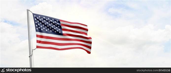 United States flag waving on sky background. 3D Rendering