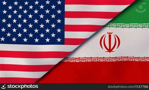 United States Iran national flags. News, reportage, business background. 3D illustration.. United States Iran national flags. News, reportage, business background. 3D illustration