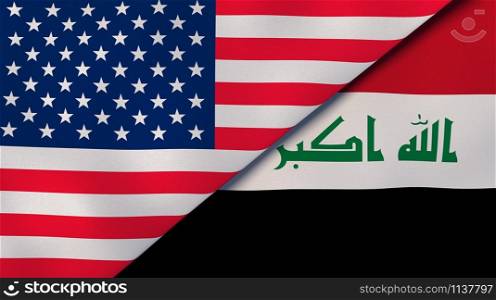 United States Iraq national flags. News, reportage, business background. 3D illustration.. United States Iraq national flags. News, reportage, business background. 3D illustration