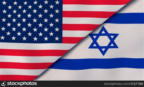 United States Israel national flags. News, reportage, business background. 3D illustration.. United States Israel national flags. News, reportage, business background. 3D illustration