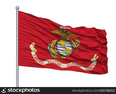 United States Marine Corps Flag On Flagpole, Isolated On White Background. United States Marine Corps Flag On Flagpole, Isolated On White