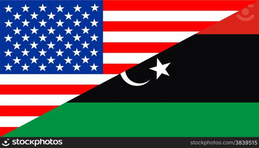 united states of america and libya half country flag