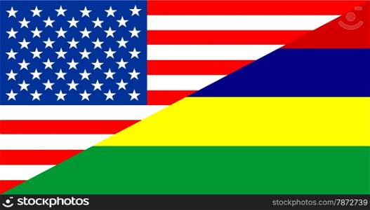 united states of america and mauritius half country flag