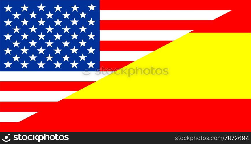 united states of america and spain half country flag