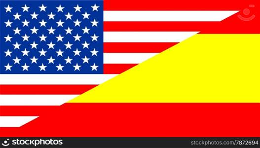 united states of america and spain half country flag