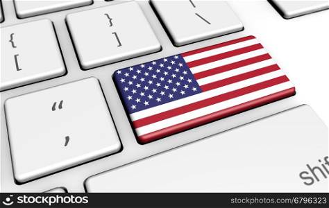 United States of America digitalization and use of digital technologies concept with the US flag on a computer key.