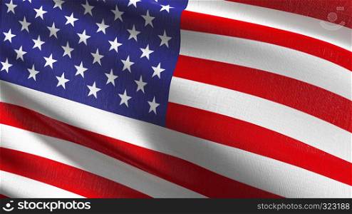 United States of America national flag blowing in the wind isolated for 4th of July or Independence Day. Official patriotic abstract design. 3D rendering illustration of waving sign symbol.